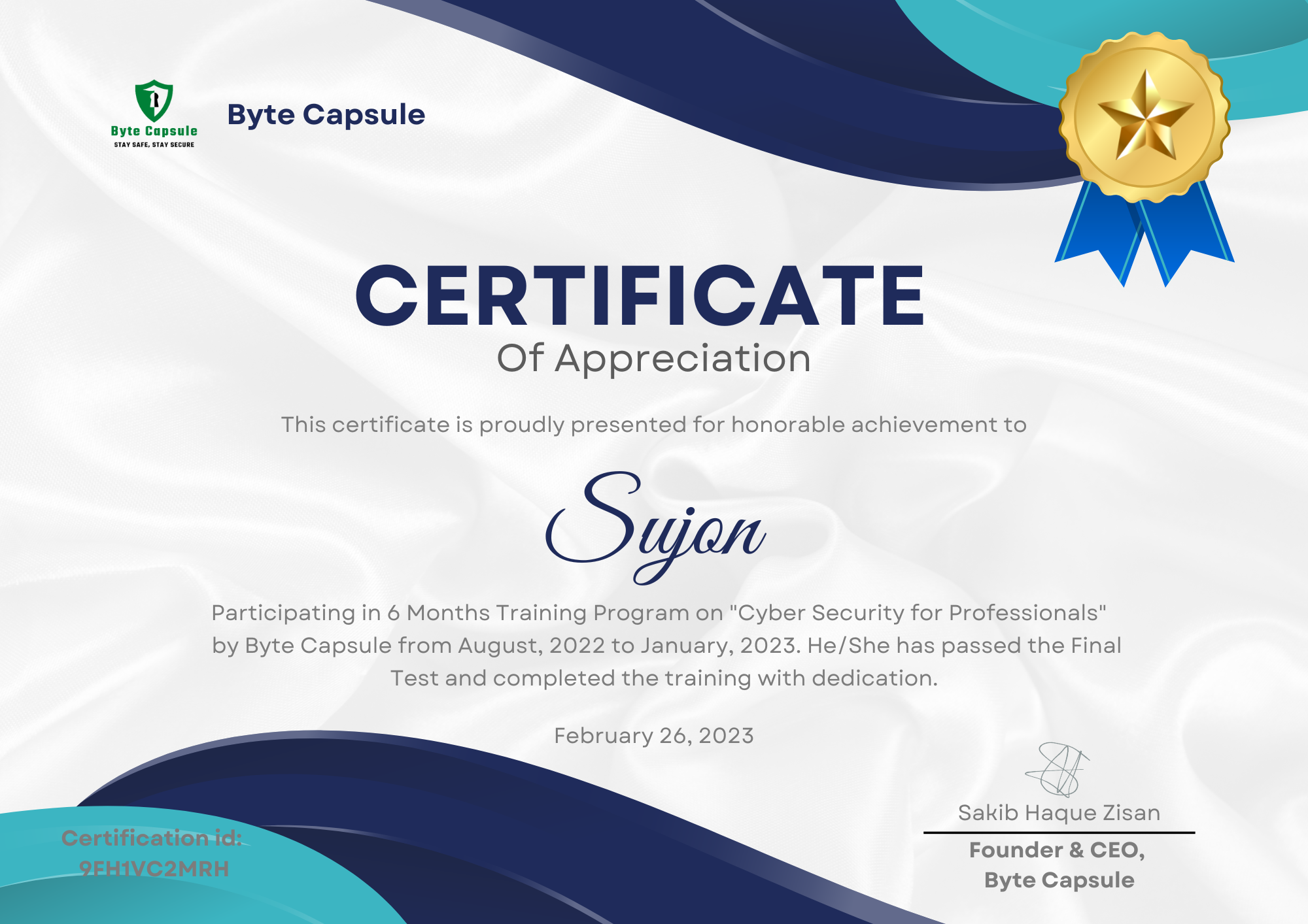 Sujon - Certificate